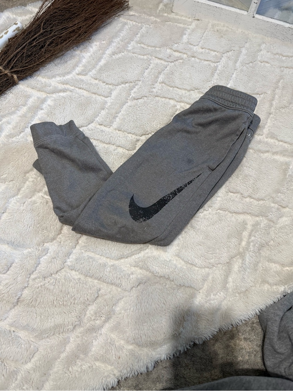 Nike Kids Gray Jogger Sweatpants with Black Swoosh